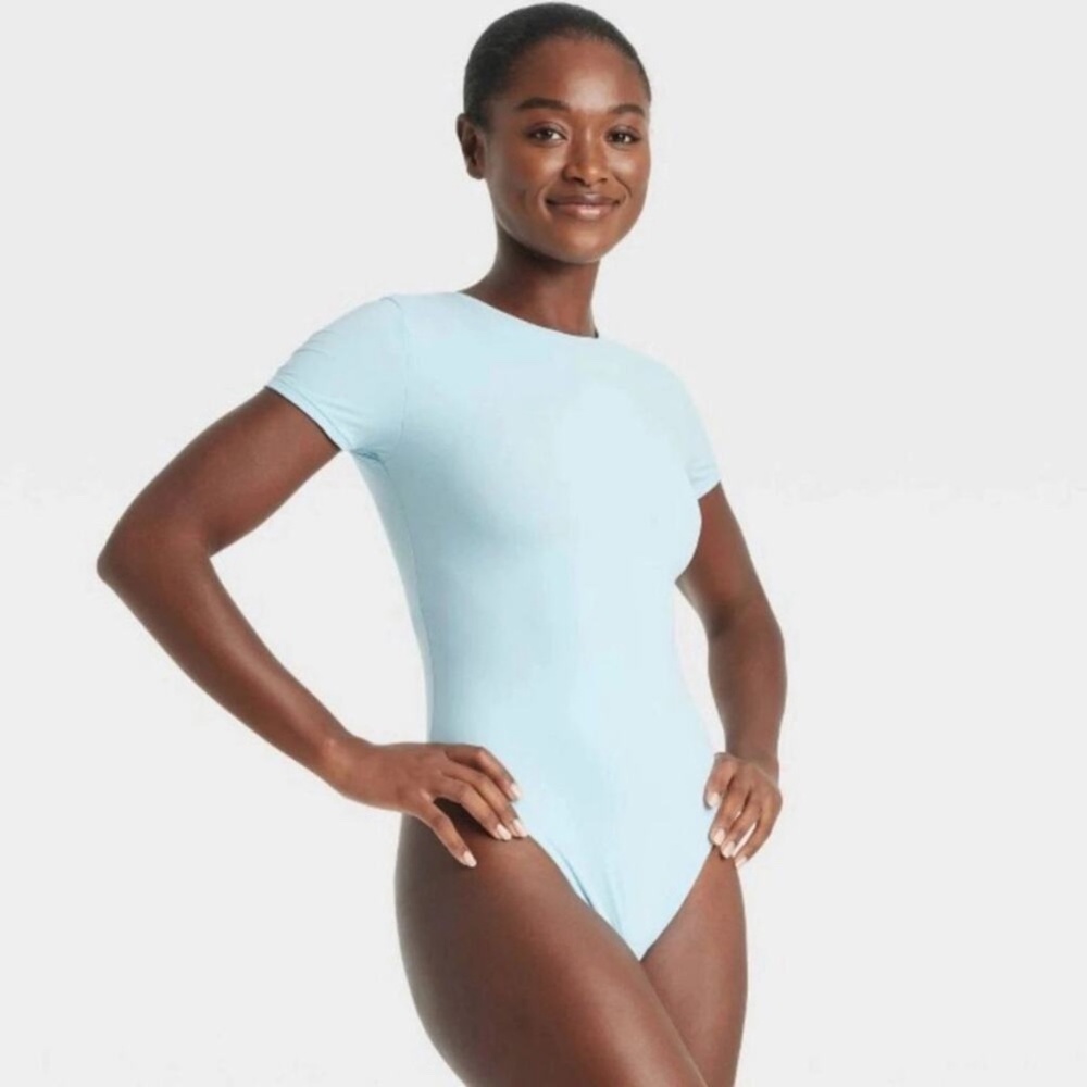 Auden- Women’s Luxury Collection 4-way Stretch Short Sleeve Bodysuit Blue Size M